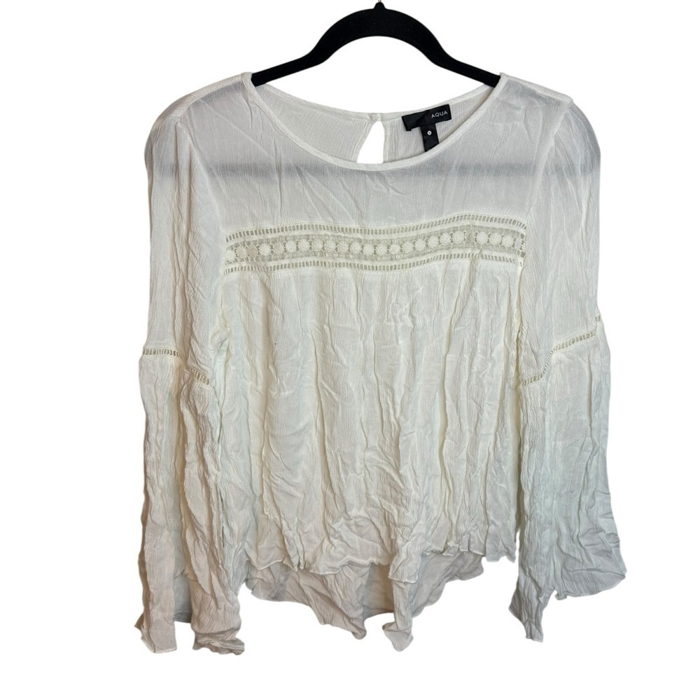 Aqua White Bohemian Bell Sleeve Crochet Blouse